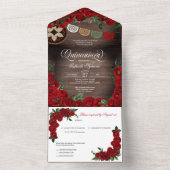 Charro Red Roses Rustic Country Quinceanera  All In One Invitation (Inside)