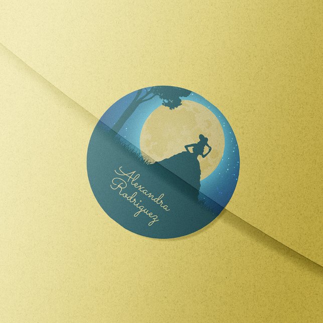 Charro Silhouette with Moon Quinceañera Classic Round Sticker (Creator Uploaded)