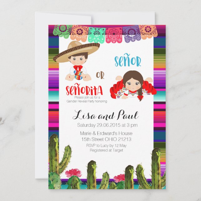 Charro Succulent Baby Gender Reveal Invitation (Front)