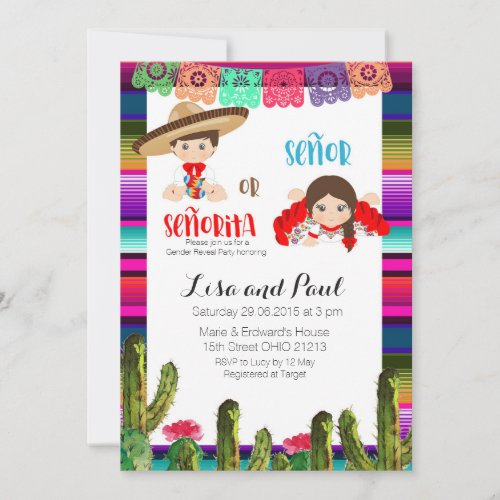 Charro Succulent Baby Gender Reveal Invitation