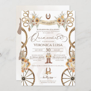 Charro Sunflower Country Rustic Floral Quinceanera Invitation