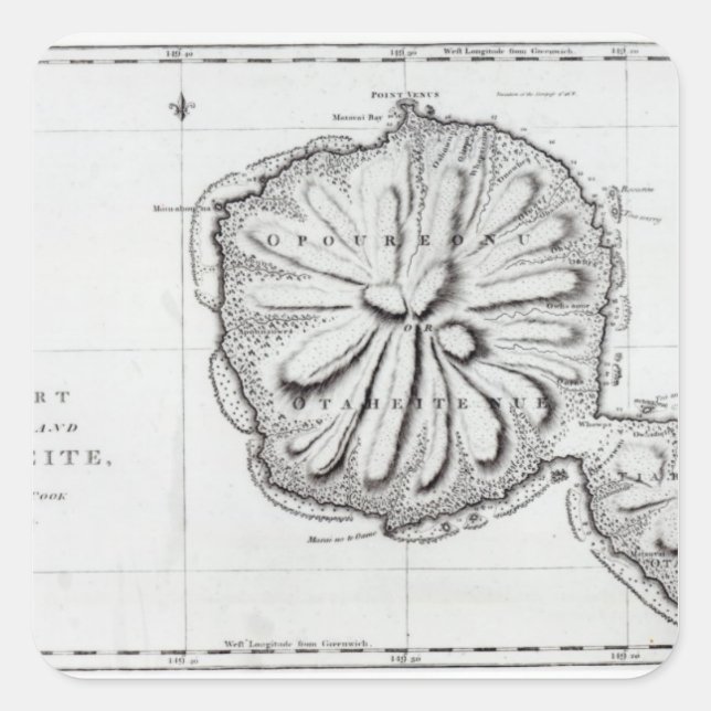 Chart of the Island Otaheite, 1769 Square Sticker (Front)