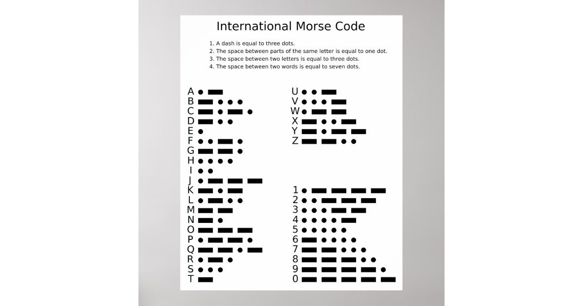 chart of the morse code letters and numerals poster zazzle morse code letter chart
