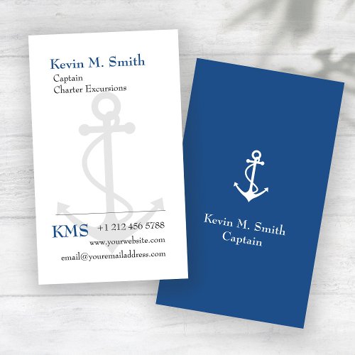 Charter Boat Captain Blue and White Anchor Business Card