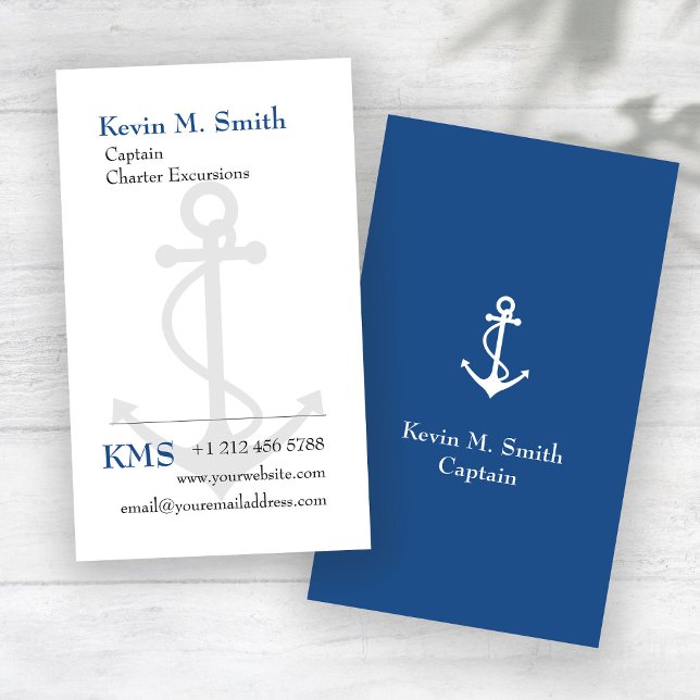 Charter Boat Captain Blue and White Anchor Business Card (Creator Uploaded)