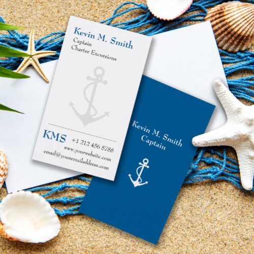 Charter Boat Captain Blue and White Anchor Business Card