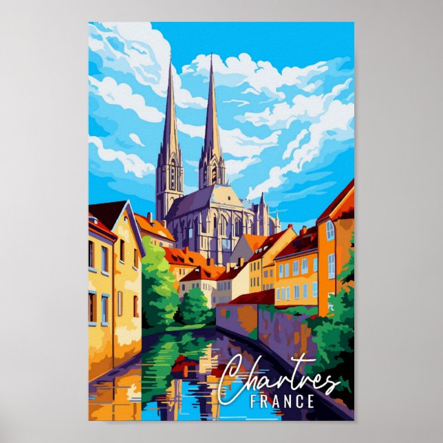 Chartres France vintage travel illustration Poster (Front)