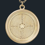 Chartres Labyrinth antique style 1   your ideas Gold Plated Necklace<br><div class="desc">Spiritual Symbol Design by EDDA Fröhlich / EDDArt | Labyrinth is a system of lines or paths, which makes numerous changes of direction or pacing a runner-up of the pattern to a puzzle. Labyrinth has only one way to the center, while several mazes.. | For other designs & products feel...</div>
