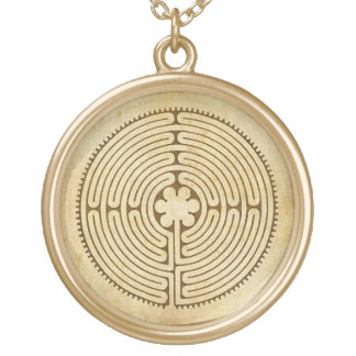 Chartres Labyrinth antique style 1 + your ideas Gold Plated Necklace