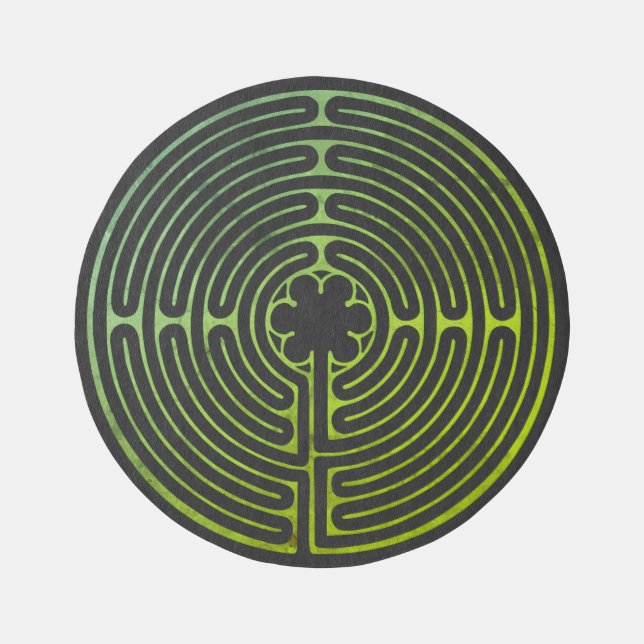 Chartres Labyrinth Green and Black Outdoor Rug (Front)