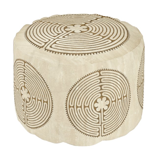 Chartres Labyrinth - Spiritual Symbol Antique 1 Pouf (Angled Front)