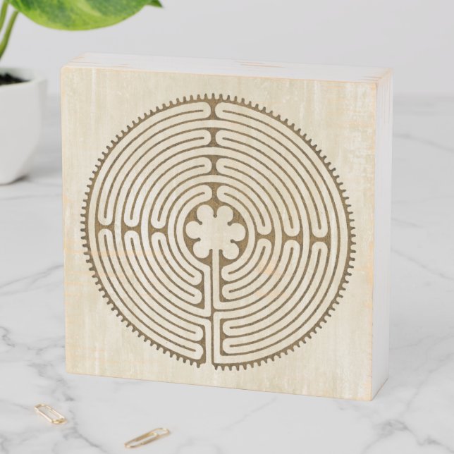 Chartres Labyrinth - Spiritual Symbol Antique 1 Wooden Box Sign (In Situ Horizontal)
