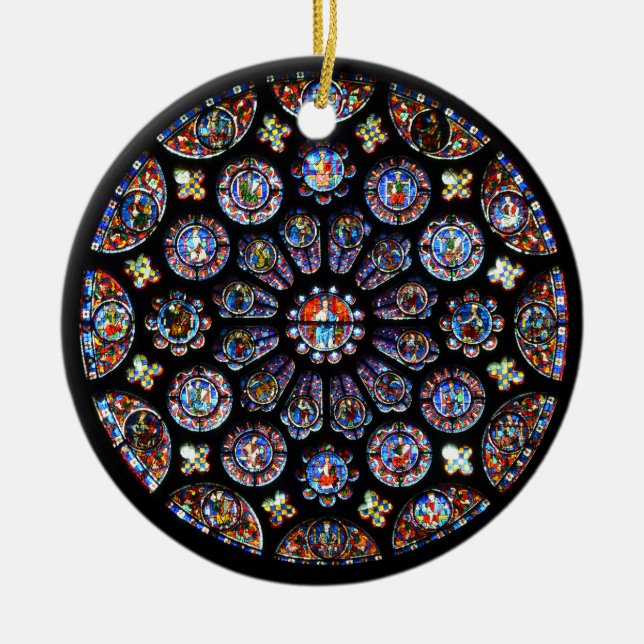 Chartres Rose Window Ceramic Ornament (Front)
