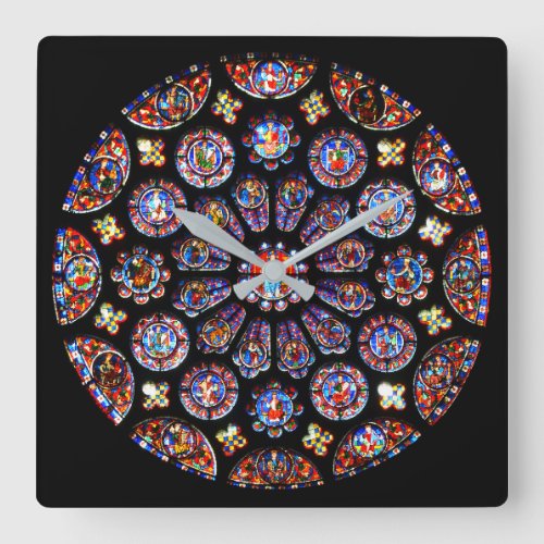 Chartres Rose Window Square Wall Clock