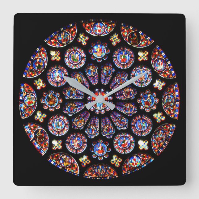 Chartres Rose Window Square Wall Clock (Front)