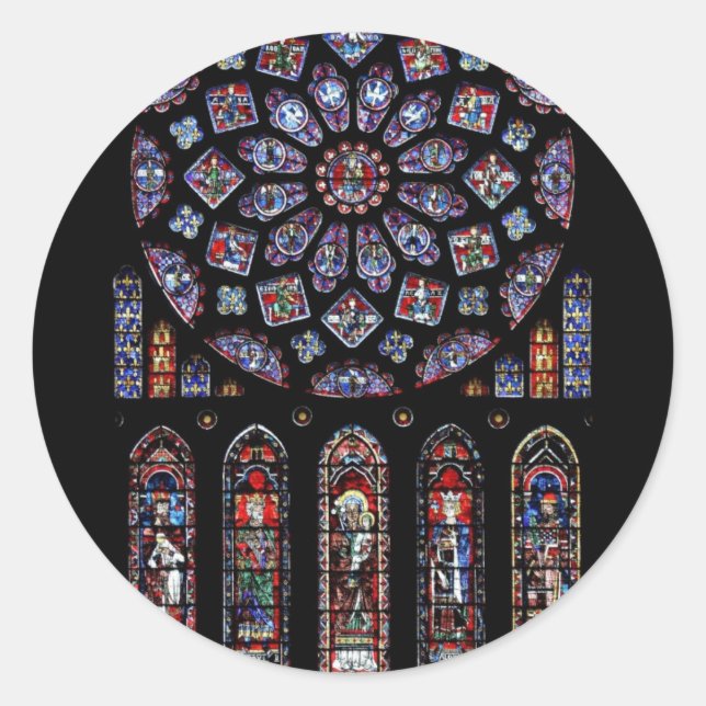 CHARTRES VI STAINED GLASS CLASSIC ROUND STICKER (Front)
