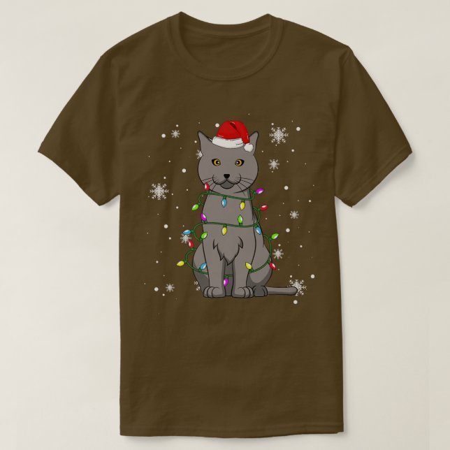Chartreu Cat Christmas Lights Christmas Cat Santa  T-Shirt (Design Front)