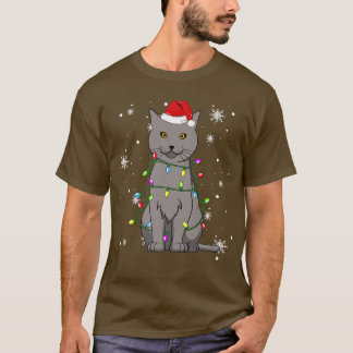 Chartreu Cat Christmas Lights Christmas Cat Santa T-Shirt