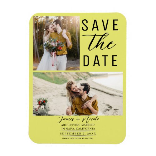 Chartreuse 2 Photos Save the Date Wedding Magnet