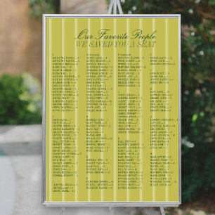 Chartreuse Alphabetical Wedding Seating Chart