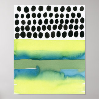 Chartreuse and Aqua Polka Dot Watercolor Poster