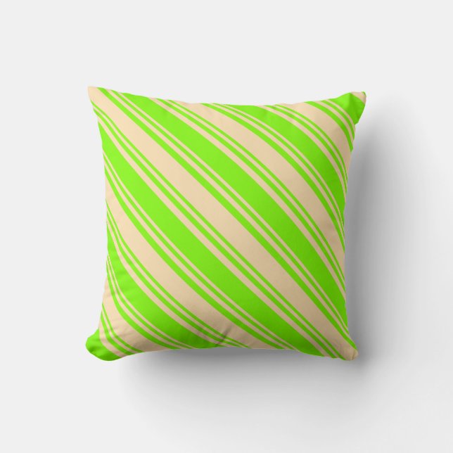 Chartreuse and Beige Lined/Striped Pattern Pillow (Front)
