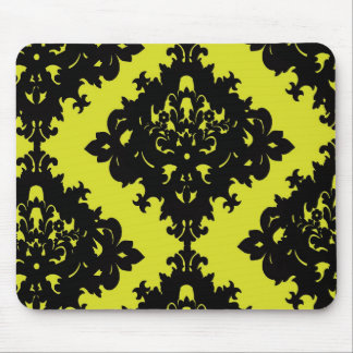 chartreuse and black elegant diamond damask design mouse pad