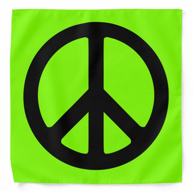 Chartreuse and Black Peace Symbol Bandana (Front)