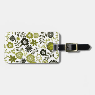 Chartreuse and Dark olive green floral pattern Luggage Tag