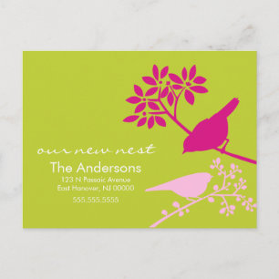 Chartreuse and Fuchsia Birds Moving Announcements