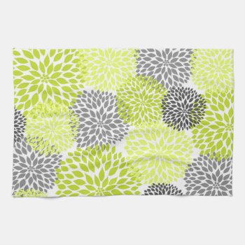 Chartreuse And Gray Floral Kitchen Tea Towel by lemontreecards at Zazzle