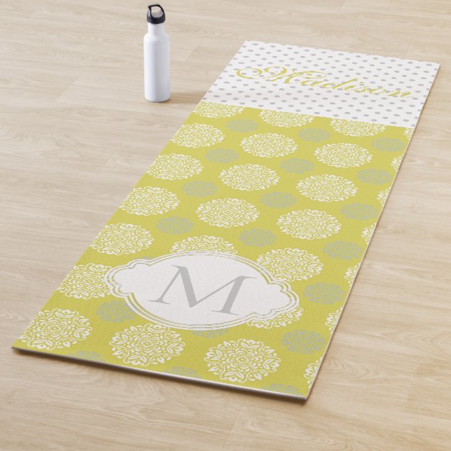 Chartreuse and Grey Trendy Monogram Yoga Mat (In Situ)