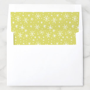 Chartreuse and White Festive Snowflake Doodles Envelope Liner