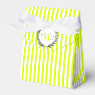 Chartreuse and white stripes monogram wedding favor boxes