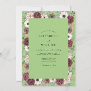 Chartreuse Anemone Maroon Wedding Invitation