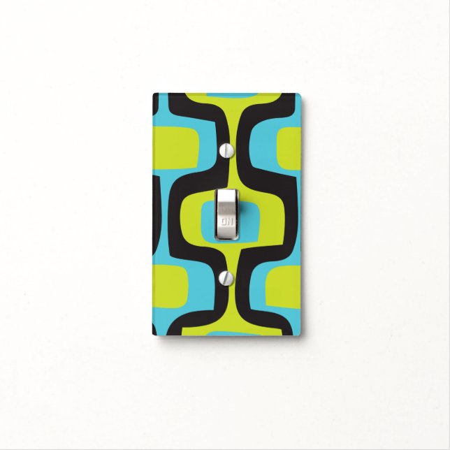 Chartreuse Aqua Mid-Century Modern Geometric Light Switch Cover (In Situ)