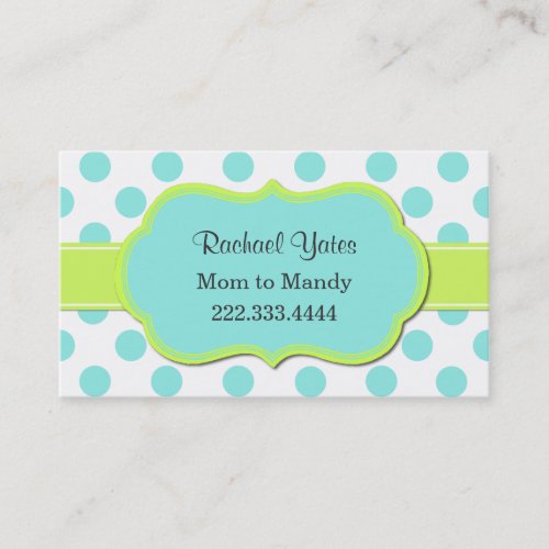 Chartreuse &amp; Aquamarine Mommy Play Date Card Business Card Template