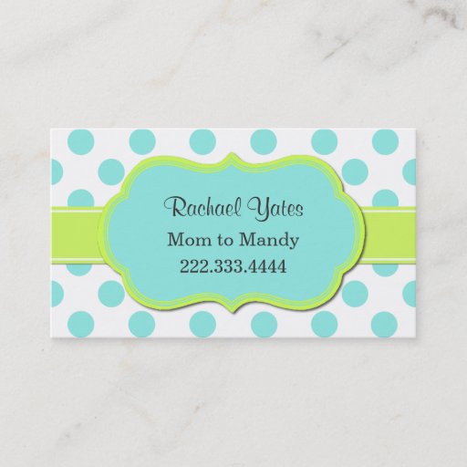 Customizable Chartreuse &amp; Aquamarine Mommy Play Date Card Business Card Template