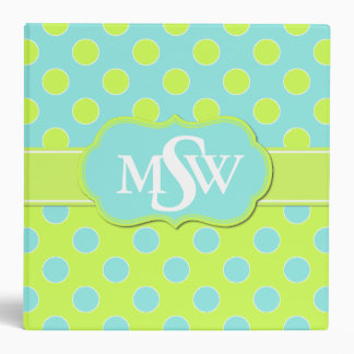 Chartreuse & Aquamarine Polka Dot Monogram Binder