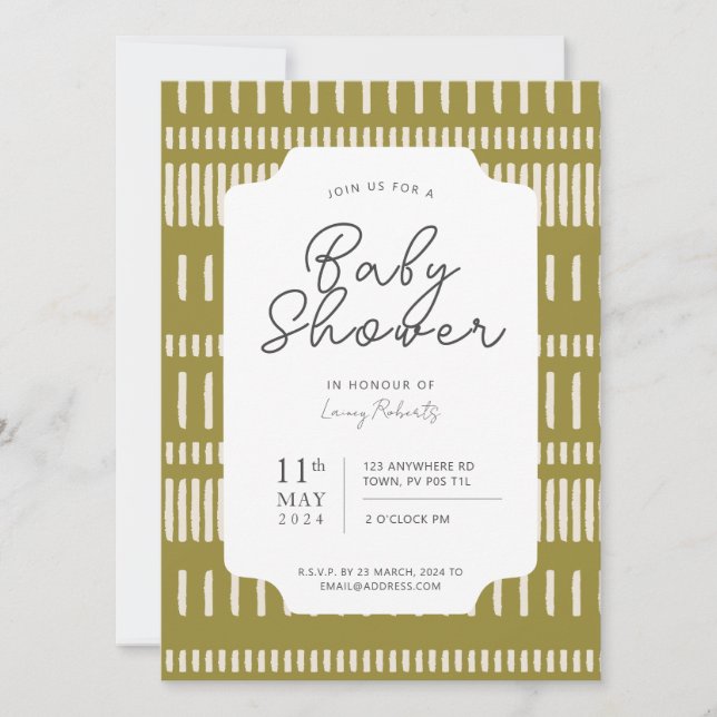 Chartreuse Beige Striped Gender Neutral Invitation (Front)