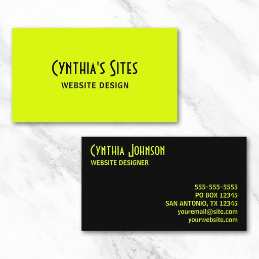 Customizable Chartreuse &amp; Black Business Card