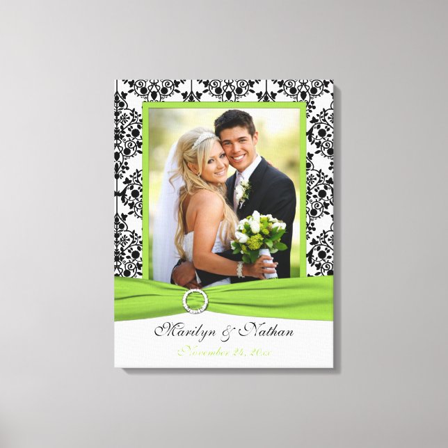 Chartreuse, Black, White Damask Wedding Canvas Print (Front)