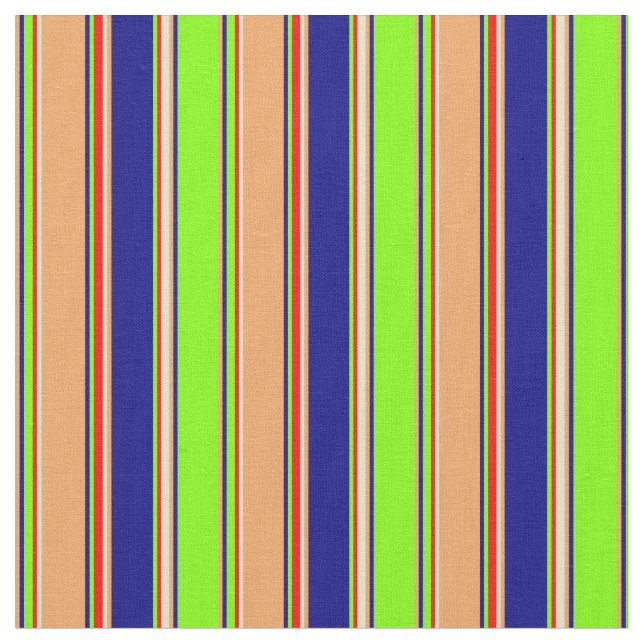 Chartreuse, Blue, Brown, Goldenrod & Red Lines Fabric (Close Up)