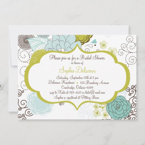Chartreuse &amp; Blue Floral Bridal Shower Invitation