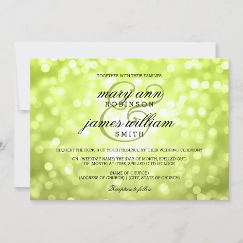 Chartreuse Bokeh Lights Elegant Wedding Invitation