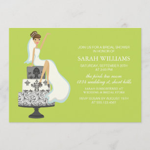 Chartreuse Bride on Wedding Cake Invitation