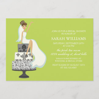 Chartreuse Bride on Wedding Cake Invitation