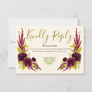 Chartreuse & Burgundy Floral Wedding RSVP Card