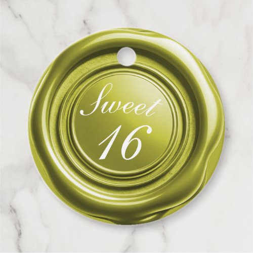 Chartreuse Candle Wax Seal Drip Sweet 16 Wedding Favor Tags