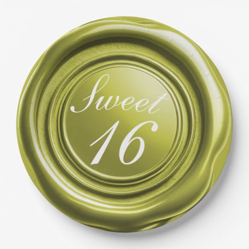 Chartreuse Candle Wax Seal Drip Sweet 16 Wedding Paper Plates